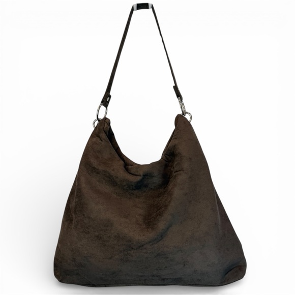 Bella Russo Large Faux Suede Hobo Shoulder Bag Taupe Brown Tassel Charm Boho - Picture 2 of 6